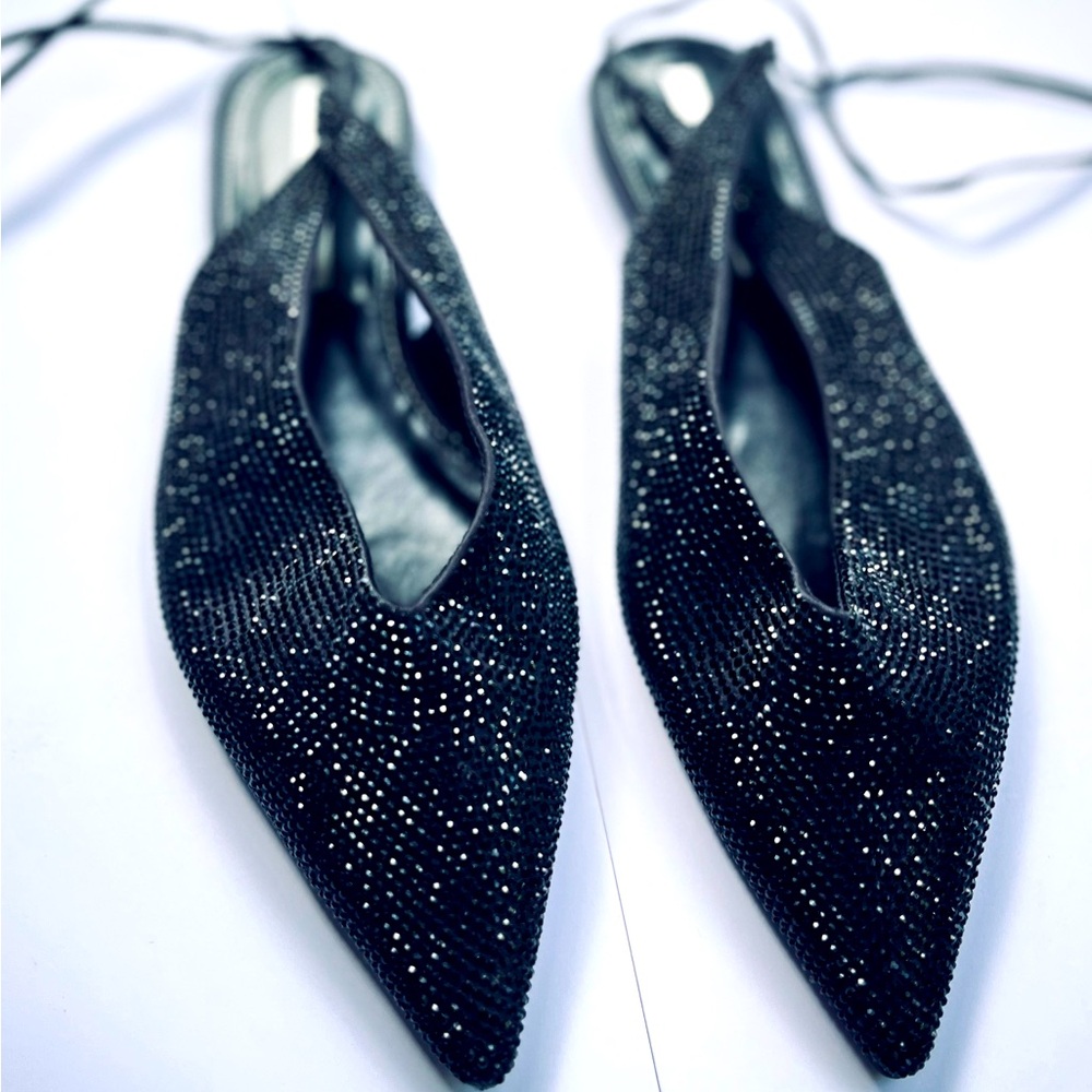 New Zara Flat rhinestone Flat pointy toe shoes 39